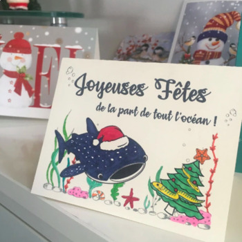 Preview of Christmas wish card - Whales (in French)