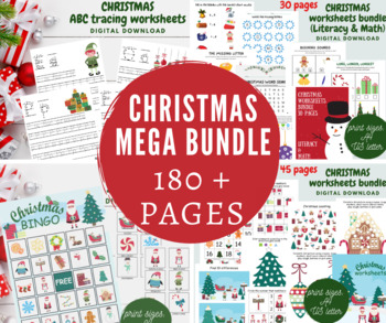Preview of Christmas worksheets and busy books bundle for toddler, preschool, PreK and K