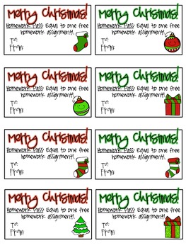 Christmas/Holiday Homework Passes by Lindsey Johnson | TpT