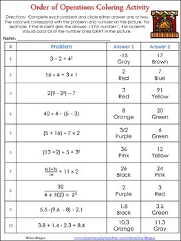 Christmas/Holiday Order of Operations Coloring Activity | TpT