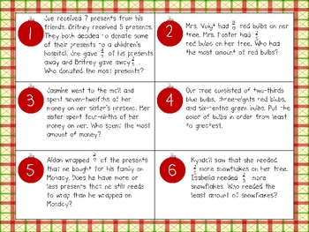 Christmas/Holiday Story Problems Comparing Fractions & Game by Freedom ...