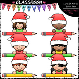 Santa Pencil Peeker Kids Clip Art - Topper Clip Art & B&W Set