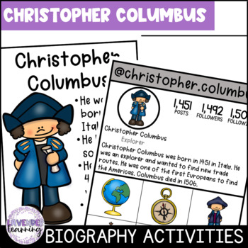 Preview of Christopher Columbus Biography Activities for Kindergarten & 1st Grade - Explore