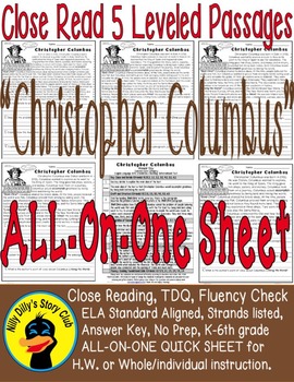 Preview of Christopher Columbus CloseRead 5 LevelPassages ALL-ON-ONE SHEETInformationalText