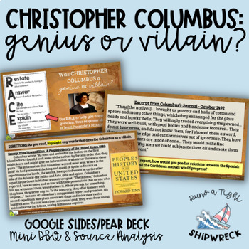 Preview of Christopher Columbus: Genius Or Villain? Google Slides Pear Deck Source Analysis