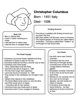 Preview of Christopher Columbus      Information - Fact Sheet