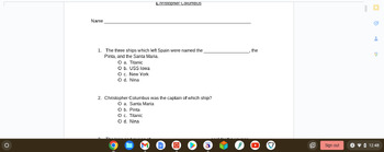 Preview of Christopher Columbus (Level 3) Step into Reading Questions and Answer Keys