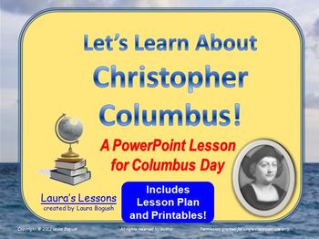 Preview of Christopher Columbus PowerPoint Lesson for Columbus Day K-3 w/worksheets