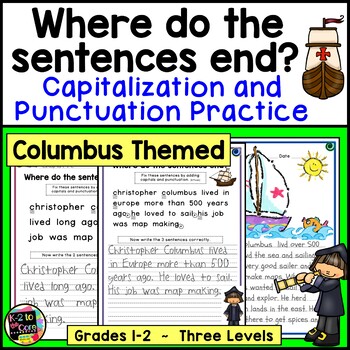 Preview of Christopher Columbus Writing Capitalization and Punctuation Worksheets