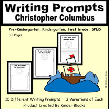 Preview of Christopher Columbus Writing Prompts for Pre-K, Kindergarten, or First Grade