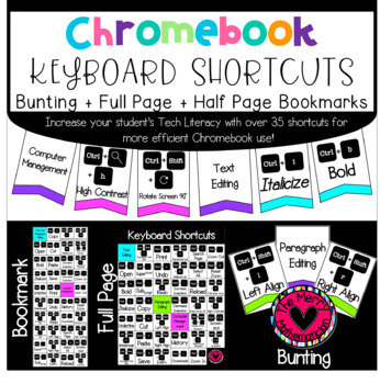 Preview of Chromebook Keyboard Shortcuts Bunting, Full Page Poster, + Bookmarks