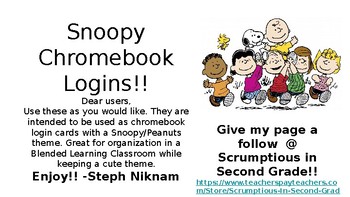 Preview of Chromebook Laptop Cards *Snoopy / Peanuts* *EDITABLE*