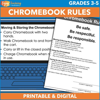 Preview of Chromebook Expectations, Rules, Posters, Warning Notices & Rewards