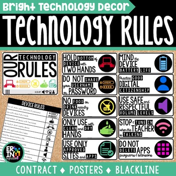 Preview of Technology Rules Posters and Student Contract Editable