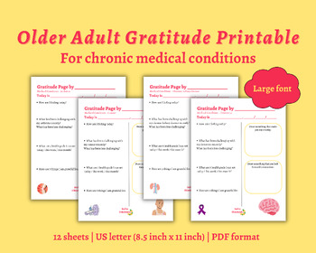 Preview of Adult Chronic Medical Condition Gratitude Worksheets | Unique Printable Activity