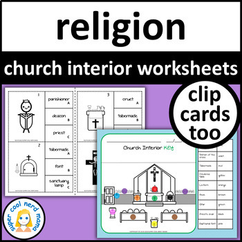 Preview of Parts of a Catholic Church Worksheets and Clip Cards