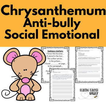 Preview of Chrysanthemum Anti-bully Social Emotional Reading Comprehension Writing 3rd 4th