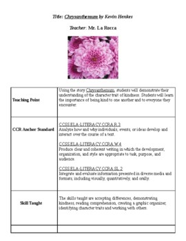 Preview of Chrysanthemum by Kevin Henkes Lesson Plan for Autistic Population