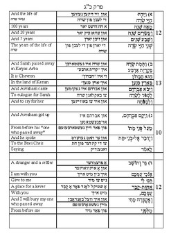 Preview of Chumash Parshas Chayei Sarah Perek Chapter 23 Translations Teitch Sheets