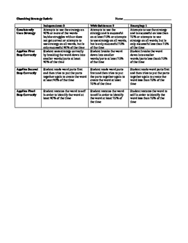 Preview of Chunking Reading Strategy Rubric
