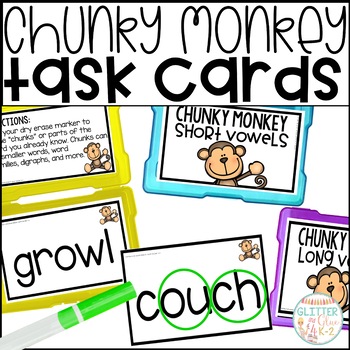 Preview of Chunky Monkey Strategy Task Cards - Decoding Strategies - Find Parts in Words