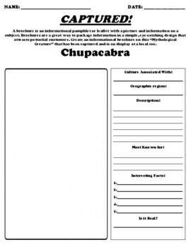 Preview of Chupacabra "Informational Brochure" Worksheet and Webquest