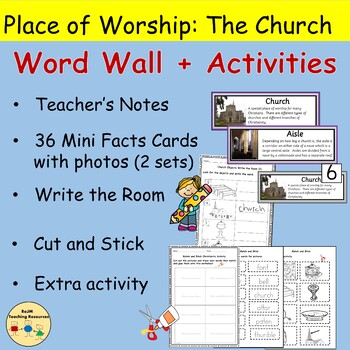Preview of Church Features Word Wall Worksheets Write the Room Cut/Paste Activities