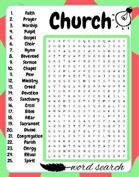 Church Word Search Puzzle , Church Word Search Activities | TPT