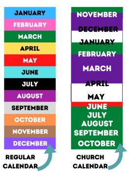 Preview of Church liturgical calendar vs. regular/secular calendar visual