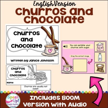 Preview of Churros & Chocolate Reader | Printable & Digital Boom Cards with audio | English