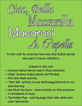 Preview of Ciao Bella, Mozzarella, Macaroni, A Capella - Italian Notation in Music