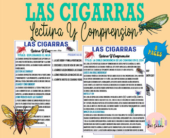 Preview of Cicadas Reading Passages -La Emergencia de las Cigarras Lectura Y Comprensión