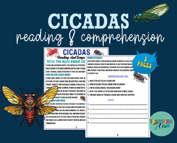 Preview of Cicadas insects comprehensive reading- Cicada Emergence reading passage