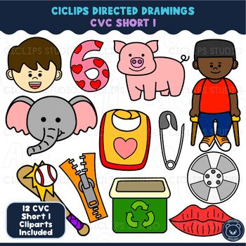 Ciclips Directed Drawings Clipart CVC Short I by Ciclips Studio | TPT