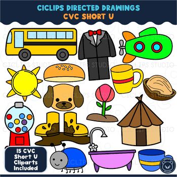 Ciclips Directed Drawings Clipart CVC Short U by Ciclips Studio | TPT