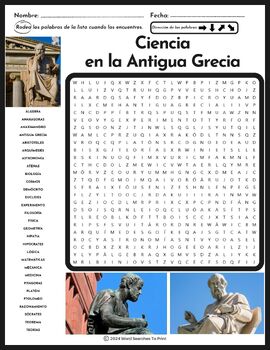 Ciencia en la Antigua Grecia Sopa de Letras – Spanish Vocabulary