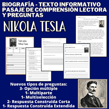 Preview of Científico Nikola Tesla -Biografía- Pasaje de lectura y Comprensión lectora