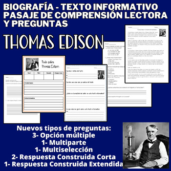 Preview of Científico Thomas Edison-Biografía- Pasaje de lectura y Comprensión lectora