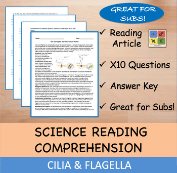 Preview of Cilia & Flagella - Reading Passage and x 10 Questions (EDITABLE)