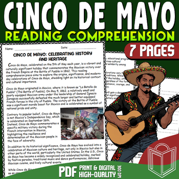 Preview of Cinco De Mayo 2024: 2nd, 3rd, 4th, 5th Grade Reading Comprehension Passage - Q&A