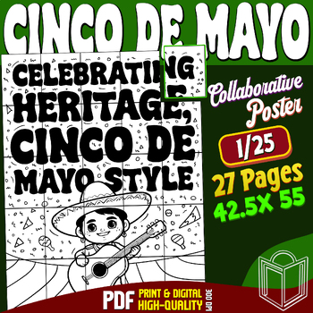 Preview of Cinco De Mayo 2024 Collaborative Poster Coloring Craft, Bulletin Board, Projects