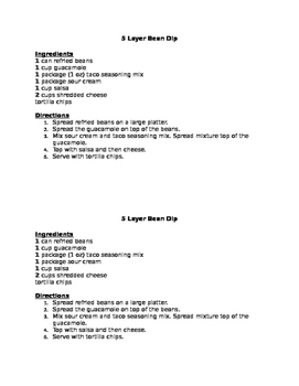 Preview of Cinco De Mayo 5-Layer Dip Cooking Recipe and Worksheet