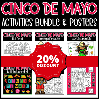 Preview of Cinco De Mayo Activities, Collaborative Coloring Posters & Bulletin Board Bundle