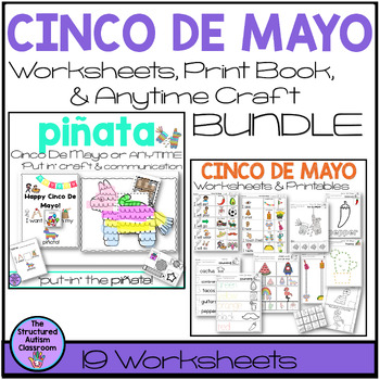 Preview of Cinco De Mayo Activities Crafts, Worksheets, Print Books, BUNDLE SPED Speech