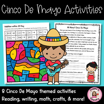 Preview of Cinco De Mayo Activities for 1st and 2nd grade | Reading, Writing, Craft, & more