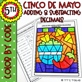 Preview of Cinco De Mayo Adding & Subtracting Decimals | Color by Code