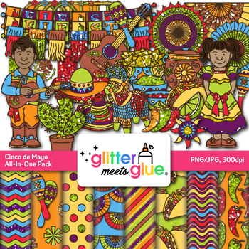 Preview of Cinco De Mayo Clipart & Digital Paper: Spanish Fiesta Clip Art Commercial Use