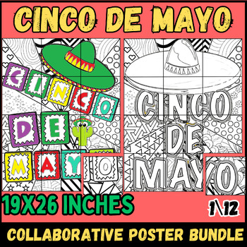 Preview of Cinco De Mayo Collaborative coloring poster bundle  | bulletin board ideas |