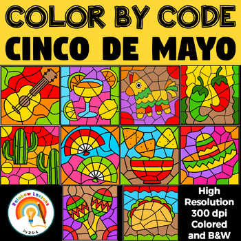 Preview of Cinco De Mayo Color By Number Clipart | Hispanic Heritage Color By Code Cliparts