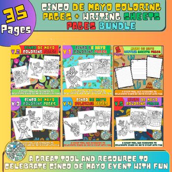 Preview of Cinco De Mayo Coloring Pages + Writing Sheets Pages Bundle #APRILUE2